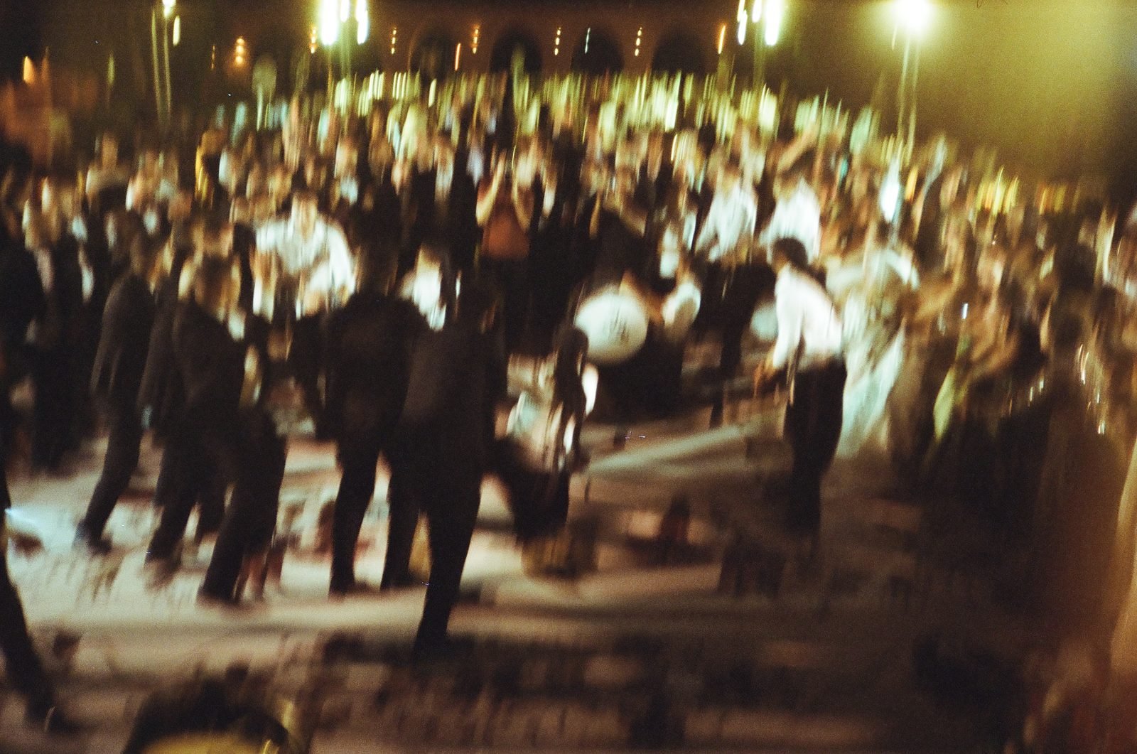 Blurred crowd dancing at night